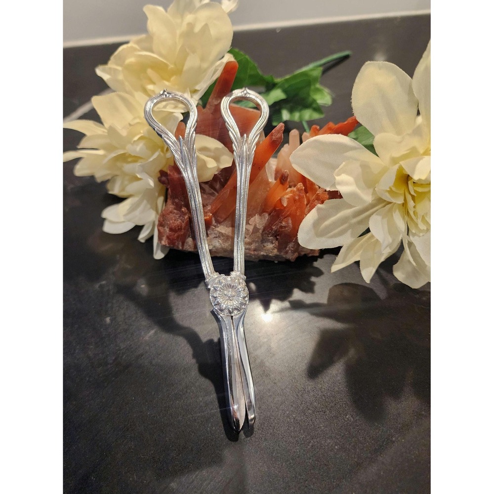 Antique Victorian Silver Plate Grape Shears Floral Pivot Gothic Dining Scissors